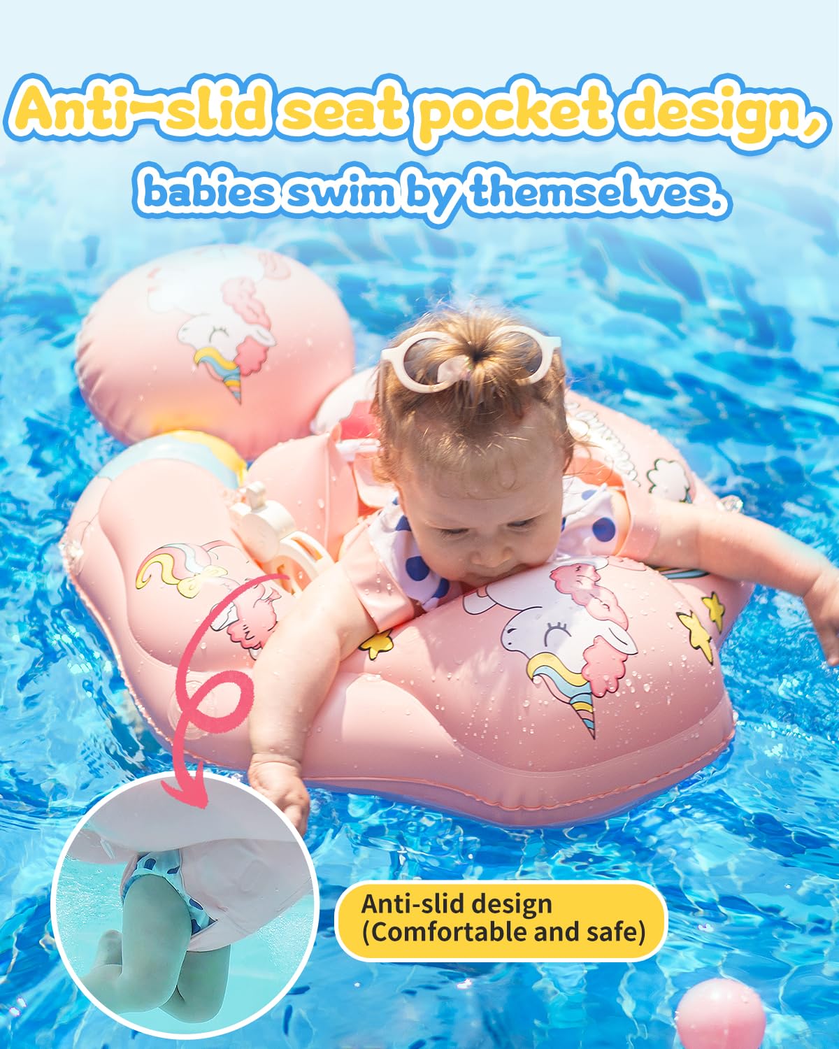 Relaxing Baby - Swimming Ring With Adjustable Seat Pocket,Removable Floating Ball,New Upgrade Baby Swim Ring For Ages 6-36 Months Infant Toddler