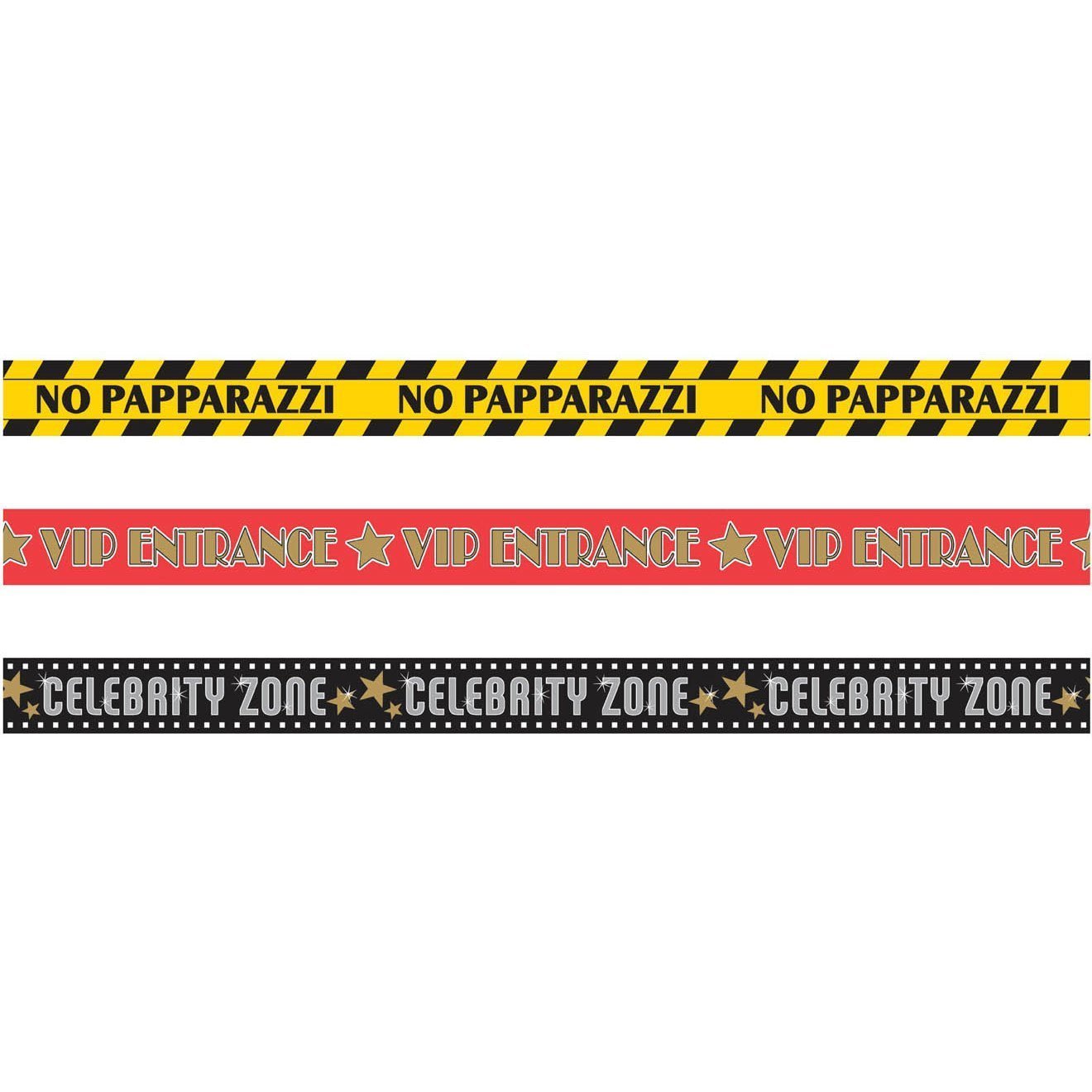Amscan Hollywood Glossy Plastic Party Tape, 3 Designs, 30' - 3 Pcs