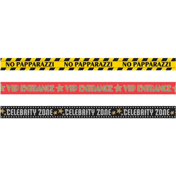 Amscan Hollywood Glossy Plastic Party Tape, 3 Designs, 30' - 3 Pcs