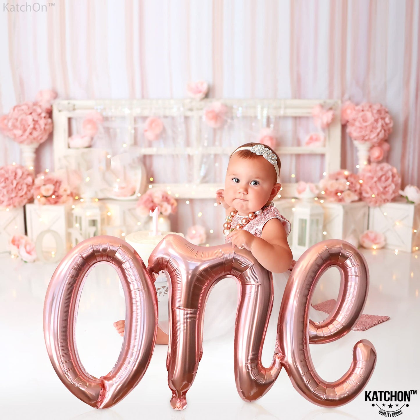 Katchon, Rose Gold One Balloons For 1St Birthday - 20 Inch | One Foil Balloon Letters For One Sweet Peach Birthday Decorations | One Year Old Birthday Decorations, First Birthday Decorations For Girl