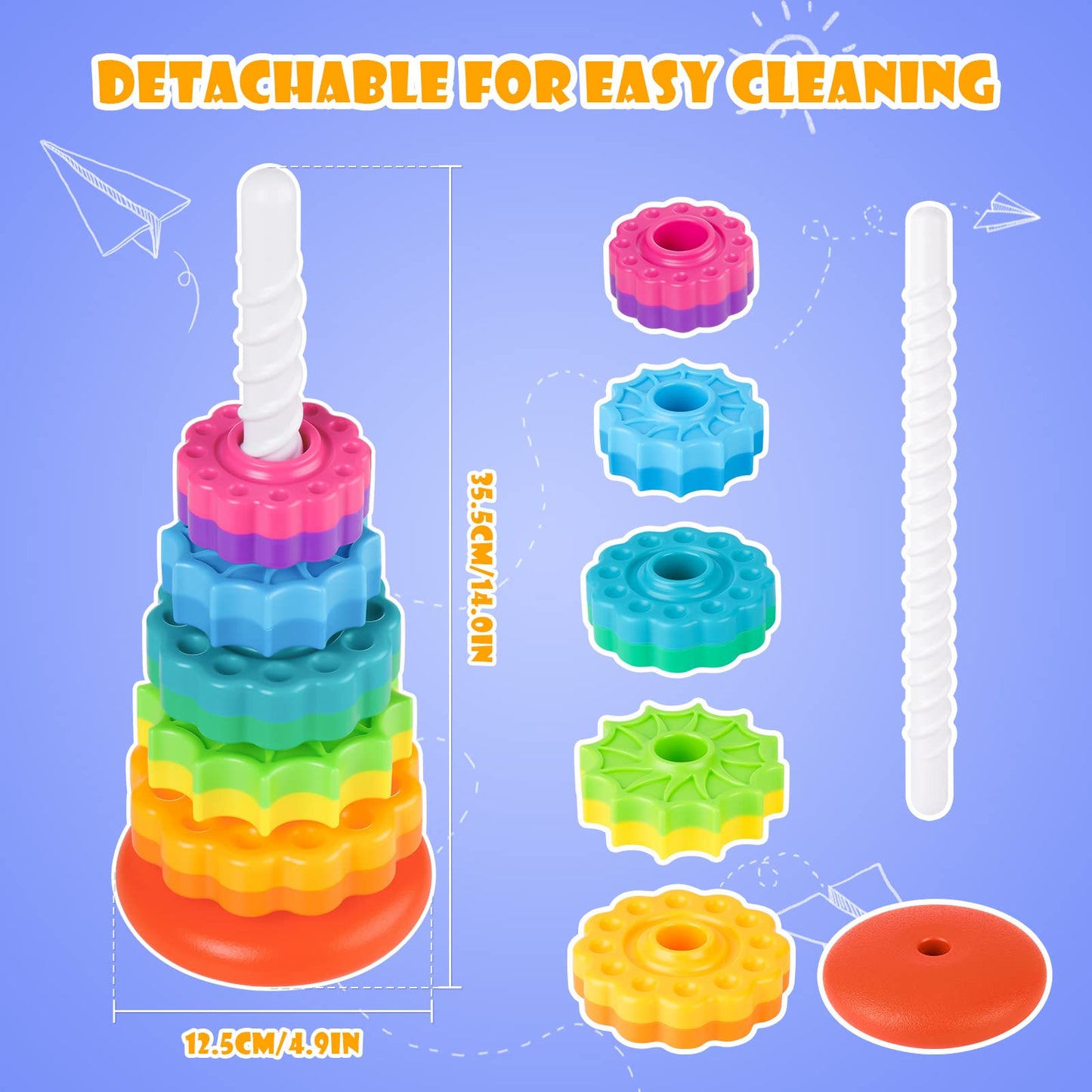 NiToy Spinning Stacking Toy for Kids  Rainbow Tower Dual-Color Spinning Wheels enhanced Strong BPA-Free ABS Plastic Early Education Fun Learning and Engaging Brain Development Toys (Small)