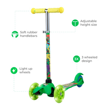 Voyager TMNT Self Balancing Kick Scooter with Light Up Wheels, Extra Wide Deck, 3 Wheel Platform, for Kids Ages 3+, 75 lbs Limit