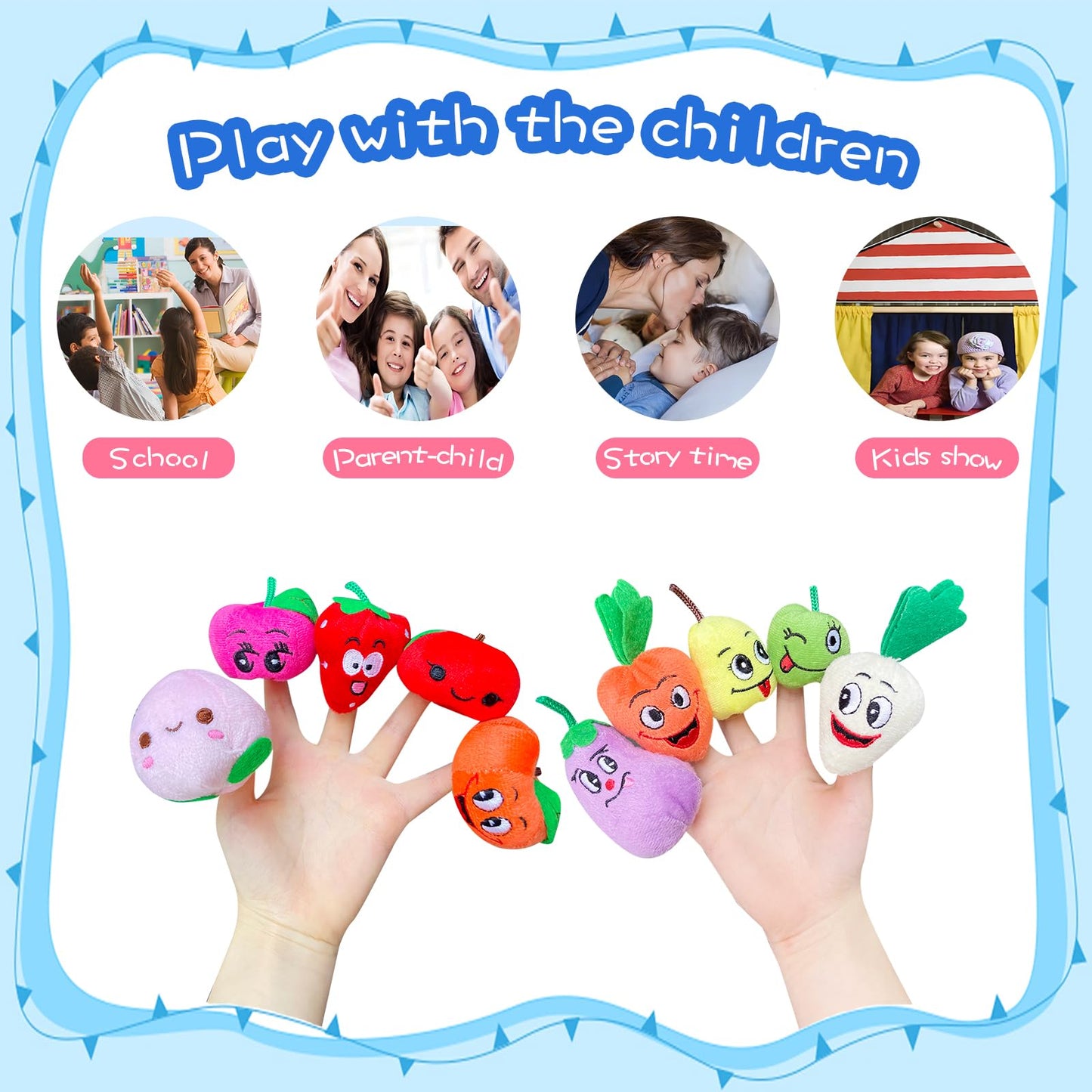 Kaemi 10 Pcs Finger Puppets for Toddlers, Soft Plush Fruit Finger Puppet Toys for Story Time Playtime Shows Party Favors, Educat