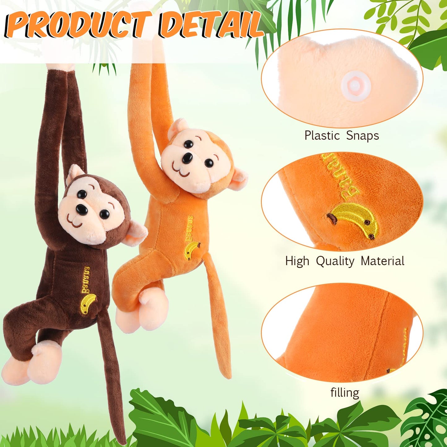 Libima 12 Pack 17.8 Inch Hanging Monkey Stuffed Animals Large Stuffed Monkey Plush Toy With Hook And Loop Fastener Hands Realist