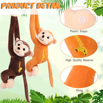 Libima 12 Pack 17.8 Inch Hanging Monkey Stuffed Animals Large Stuffed Monkey Plush Toy With Hook And Loop Fastener Hands Realist