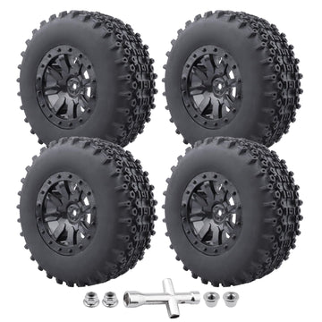 CrazyHobby Pre-Glued 1/10 RC Short Course Truck Wheels and Tires Combo 12mm Hex - Compatible with Traxxas Slash 4X4 BL-2S, Losi 