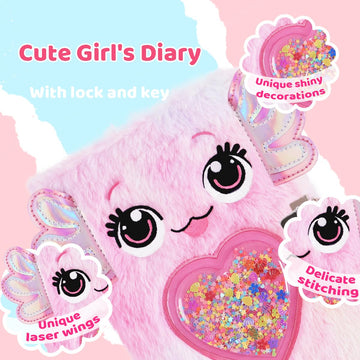 Prinbarbee Axolotl Diary For Girls With Lock And Keys, Kids Journal School Travel Notebook Gift Set For Writing And Drawing,Mult