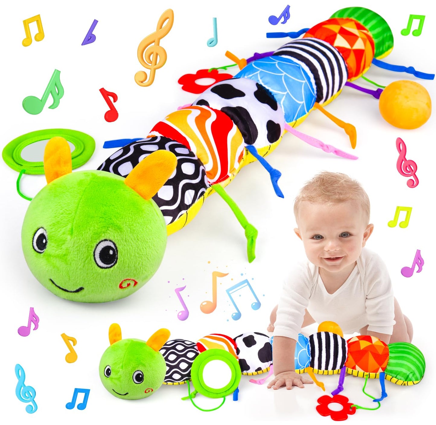 Vpkefla Infant Baby Toys 0 To 12 Months, Stuffed Animal Tummy Time Toys Sensory Toys With Crinkle, Rattles, Textures And Mirror