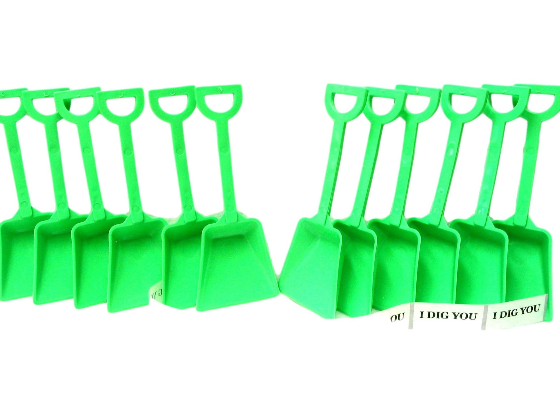 Small Toy Plastic Shovels Lime, 24 Pack, 7 Inches Tall, 24 I Dig You Stickers