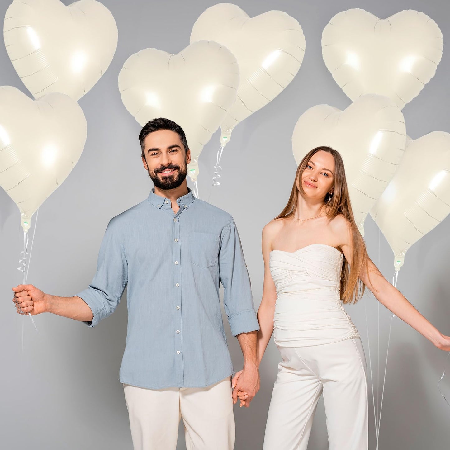 12 Pcs Cream Heart Balloons,18 Inch Cream White Heart Shape Foil Balloons Love Balloons Valentine Balloons For Birthday Party We
