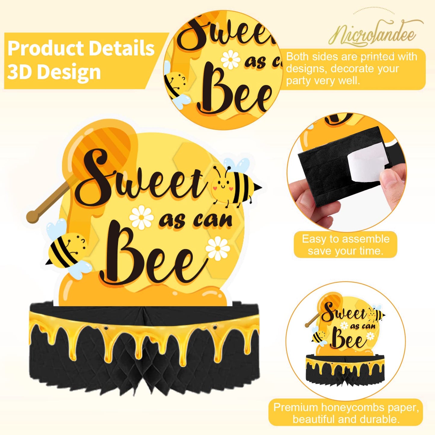 Nicrolandee 9-Piece Bumble Honeycomb Centerpieces - Table Decorations for Birthday Party, Baby Shower, Gender Reveal Party Suppl