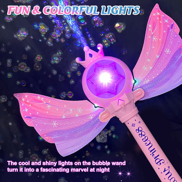 Britik Bubble Wands For Kids Girls - Led Light & Music Bubble Machine: 3 Aa Batteries & 2 Bubble Solutions, Outdoor Party Birthd