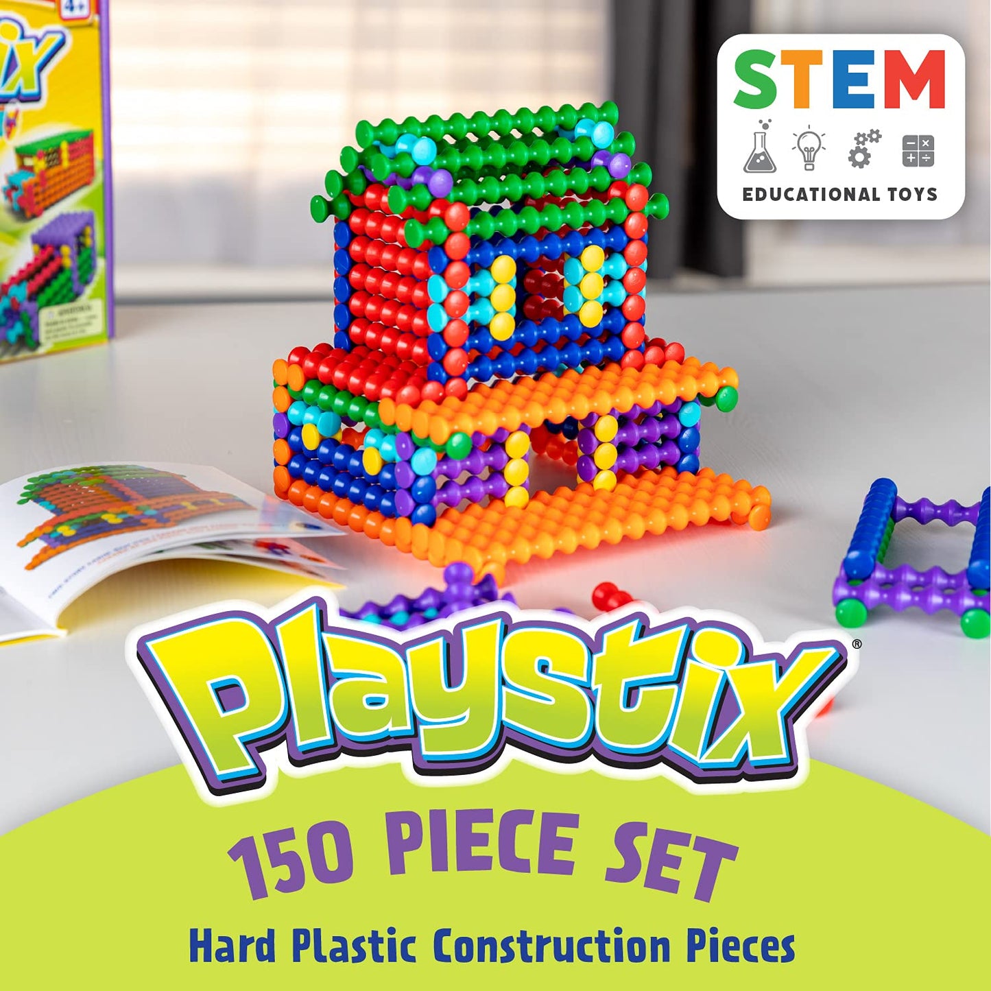 POPULAR PLAYTHINGS Playstix Construction Toy Set, 150 Piece STEM Kit, Original Version, Model 90000, Durable Building Blocks