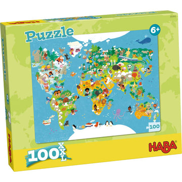 HABA World Map Jigsaw Puzzle - 100 Pieces, Cardboard Material, Model 302003