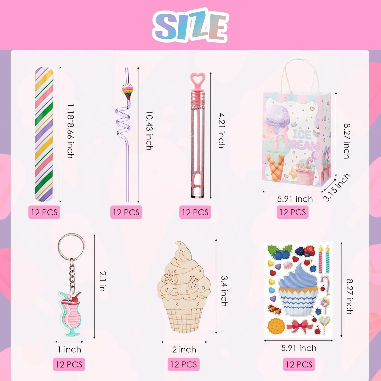 Vanblue Ice Cream Party Favors Two Sweet Birthday Party Decorations Supplies for Kids,Summer Party Goodie Bag Stuffers,Craft Kit