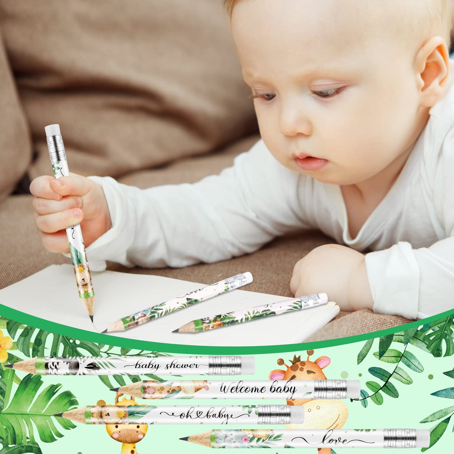 Tinlade 60 Pcs Jungle Animals Baby Shower Golf Pencils With Erasers Baby Shower Game Pencils Small Pencils For Kids Sharpened Mini Pencils For School Baby In Bloom Baby Shower Supplies