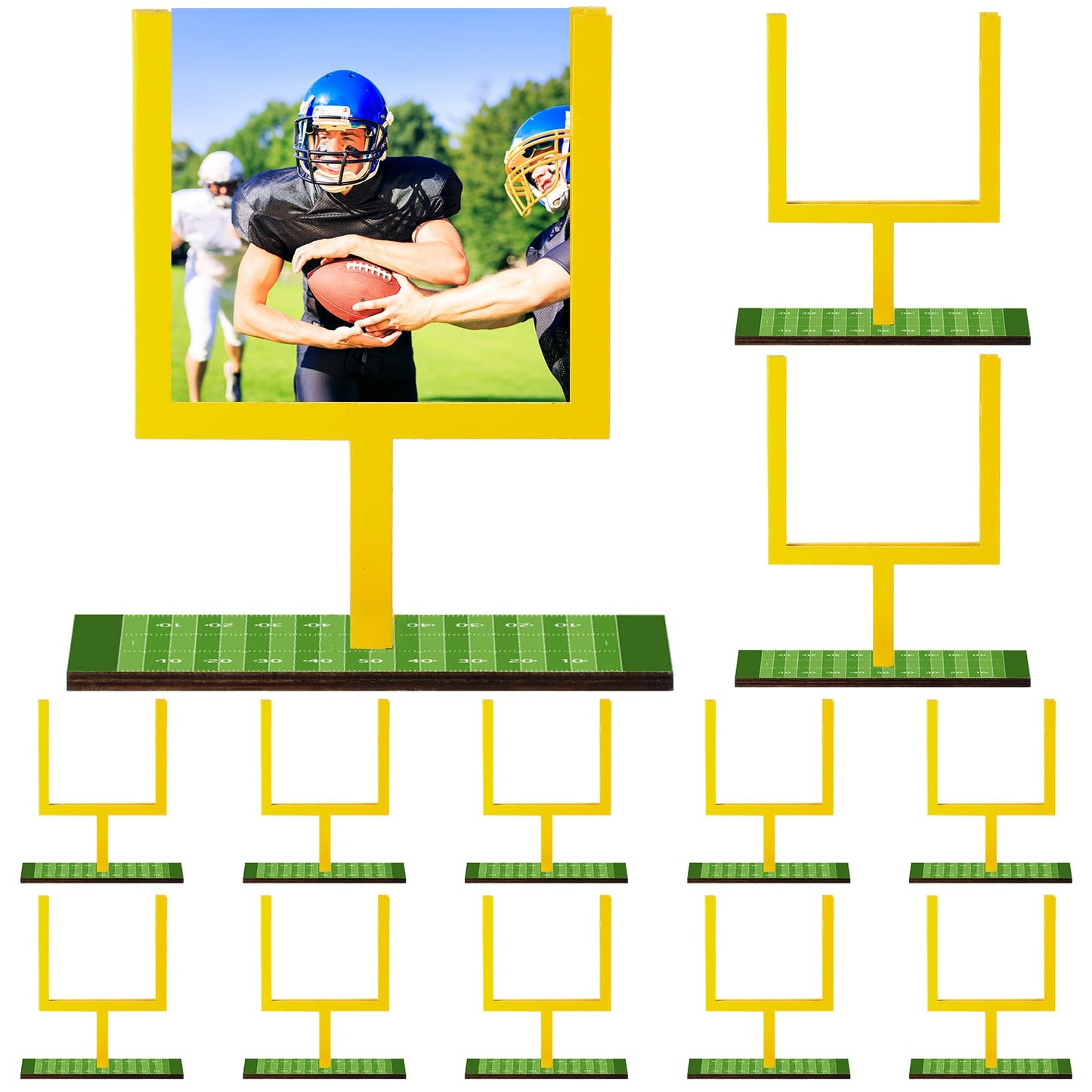 Wonderjune 12 Pcs Football Goal Post Table Centerpieces Sports Party Decorations 4 x 3.5 Inch Wooden Photo Frame for Table Cente