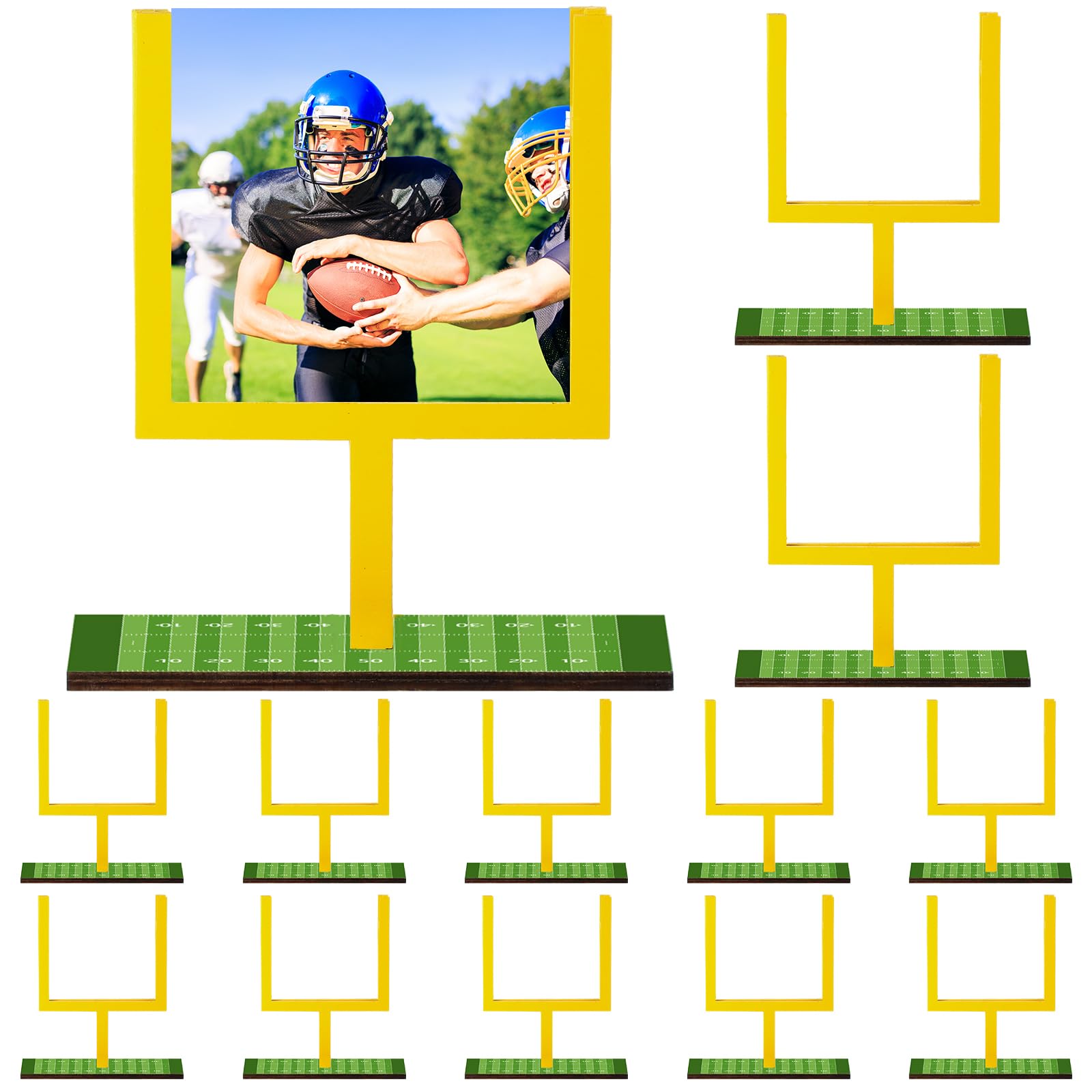 Wonderjune 12 Pcs Football Goal Post Table Centerpieces Sports Party Decorations 4 x 3.5 Inch Wooden Photo Frame for Table Cente