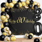 Happy 80Th Birthday Balloons Black Set Decor - Cheers To 80 Years Old Party Theme Garland Banner Backdrop Decorations For Women