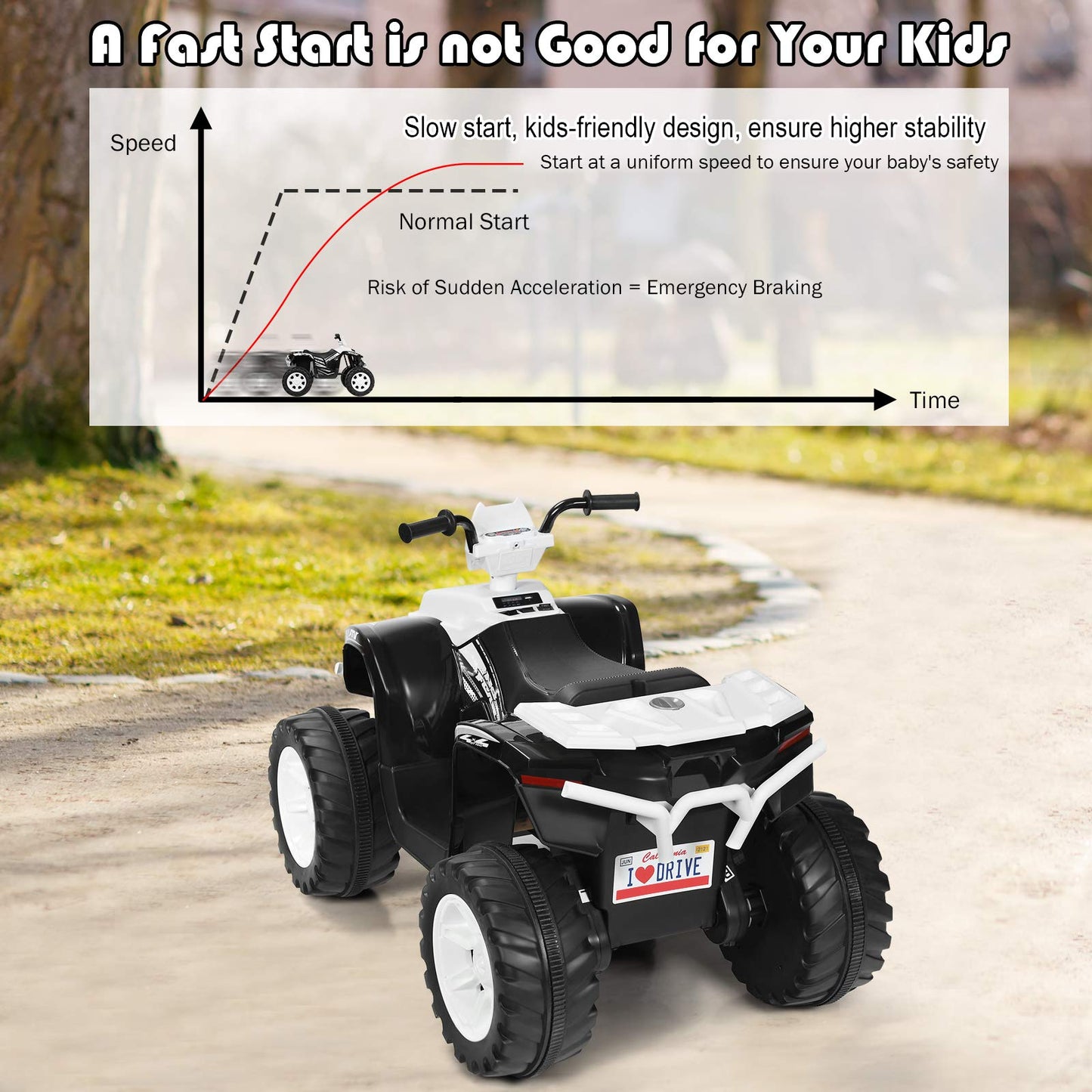 Costzon Kids Atv, 12V Battery Powered Electric Vehicle W/Led Lights, High & Low Speed, Horn, Music, Usb, Treaded Tires, Ride On Car 4 Wheeler Quad For Boys & Girls Gift, Ride On Atv (White)