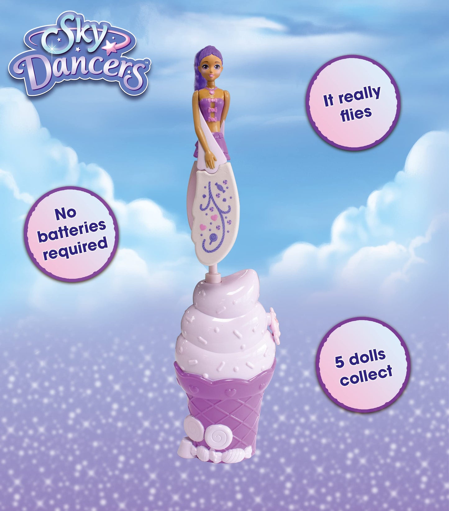Sky Dancers: Purple Licious | Pull The Cord and Watch as She Makes a Dazzling Dance Through Mid-Air! | Flying Doll Toy | No Batt