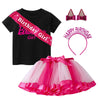 YODISON Girls Birthday Costume,T-Shirt and Tutu Dress,Headband Satin Sash Birthday Party For Kids(120cm/5-6T) Black