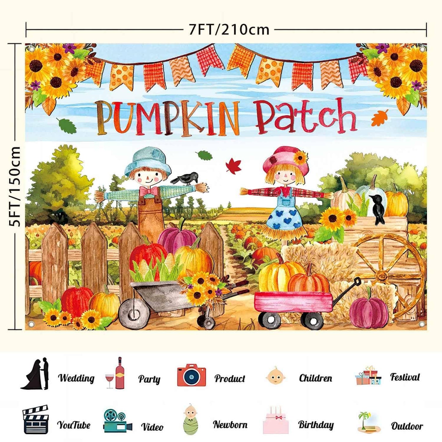 LDWLYW 7x5ft Fall Pumpkin Patch Backdrop Banner Fall Thanksgiving Party Decorations Large Autumn Harvest Farm Pumpkin Photograph