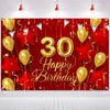 30Th Birthday Backdrop Banner Decorations Red And Gold For Women Men Happy 30 Years Old Bday Background Photography Party Decor Sign Supplies