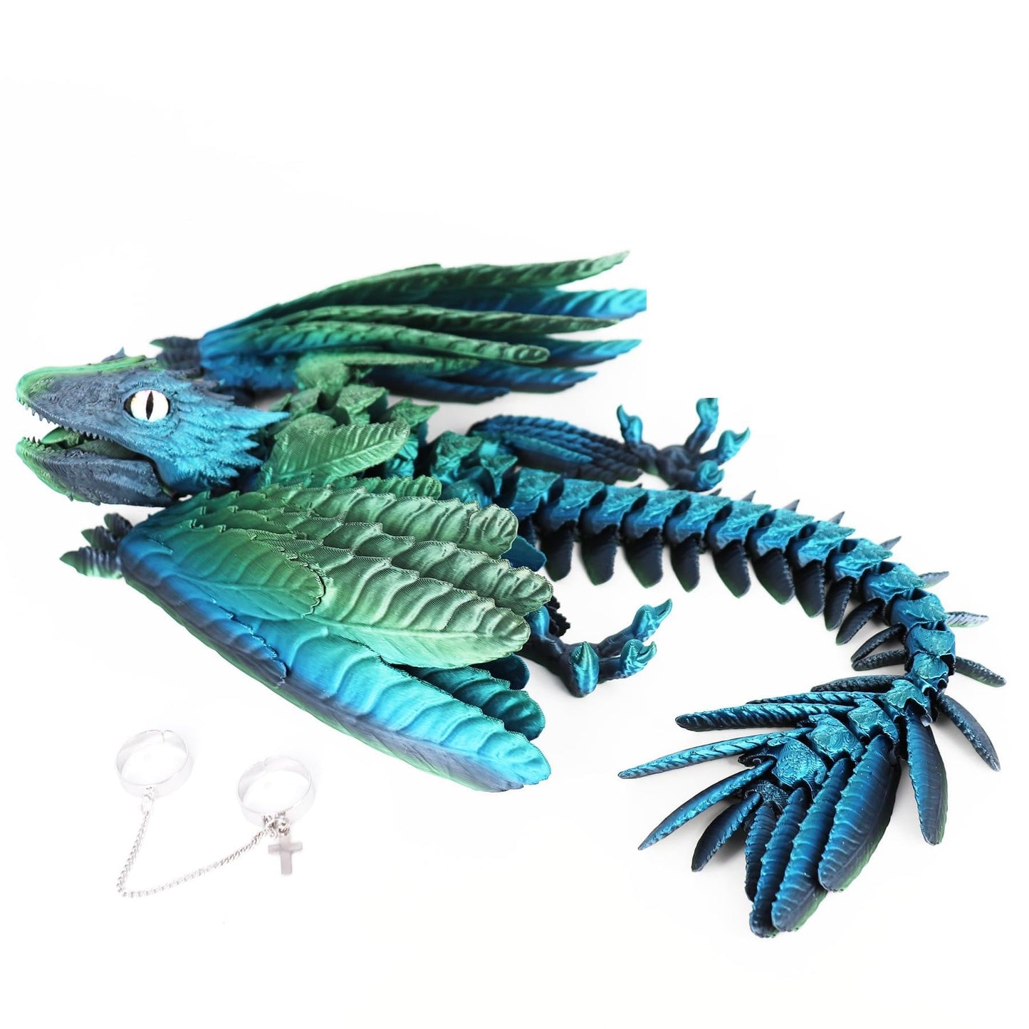 ACOCOFE 3D Printed Dragon Feathered Wyvern Dragon Toys,16 inch Large Fidget Articulated Dragon with Wings,Large Desktop Pet 3D P