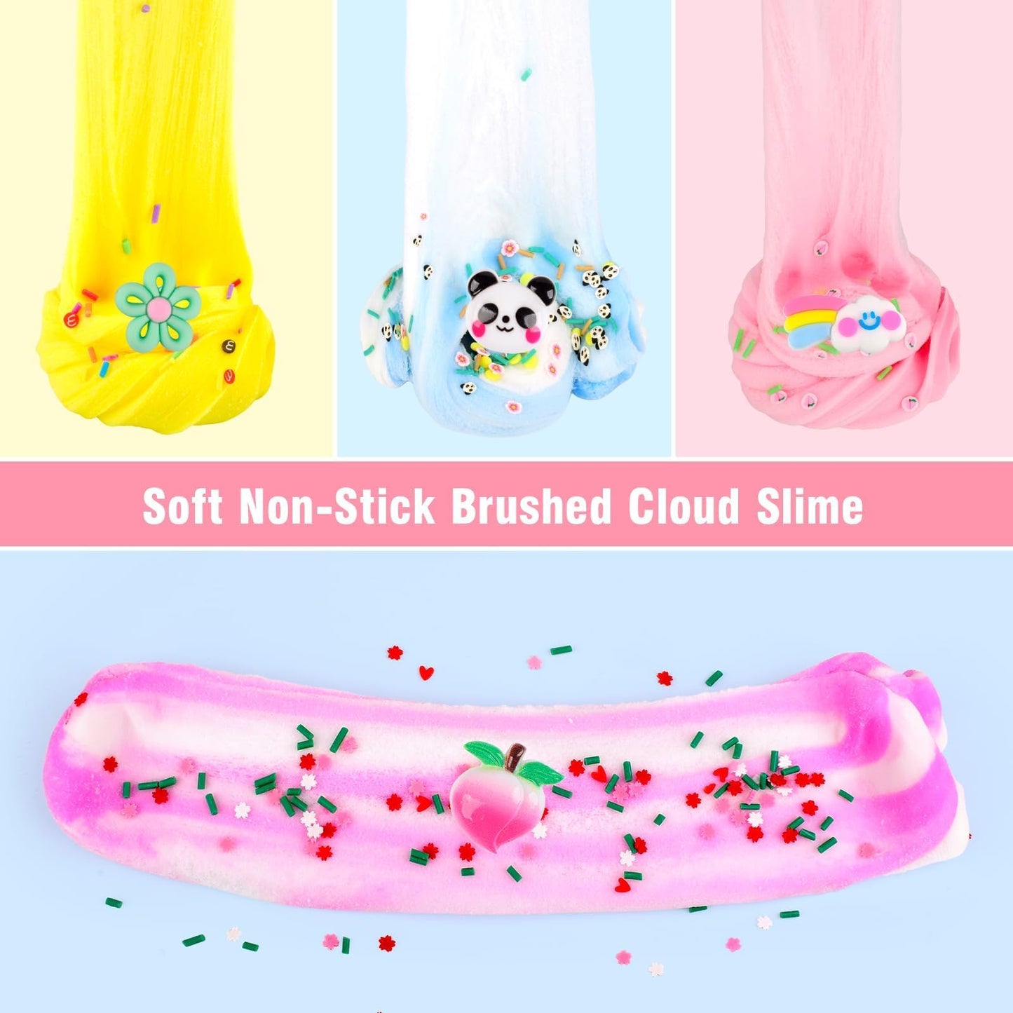 10 Pack Christmas Cloud Slime Kit With Peachybaby Blue Cake Fruits Animals, And Pink Charms, Scented Diy Slime Supplies For Girl