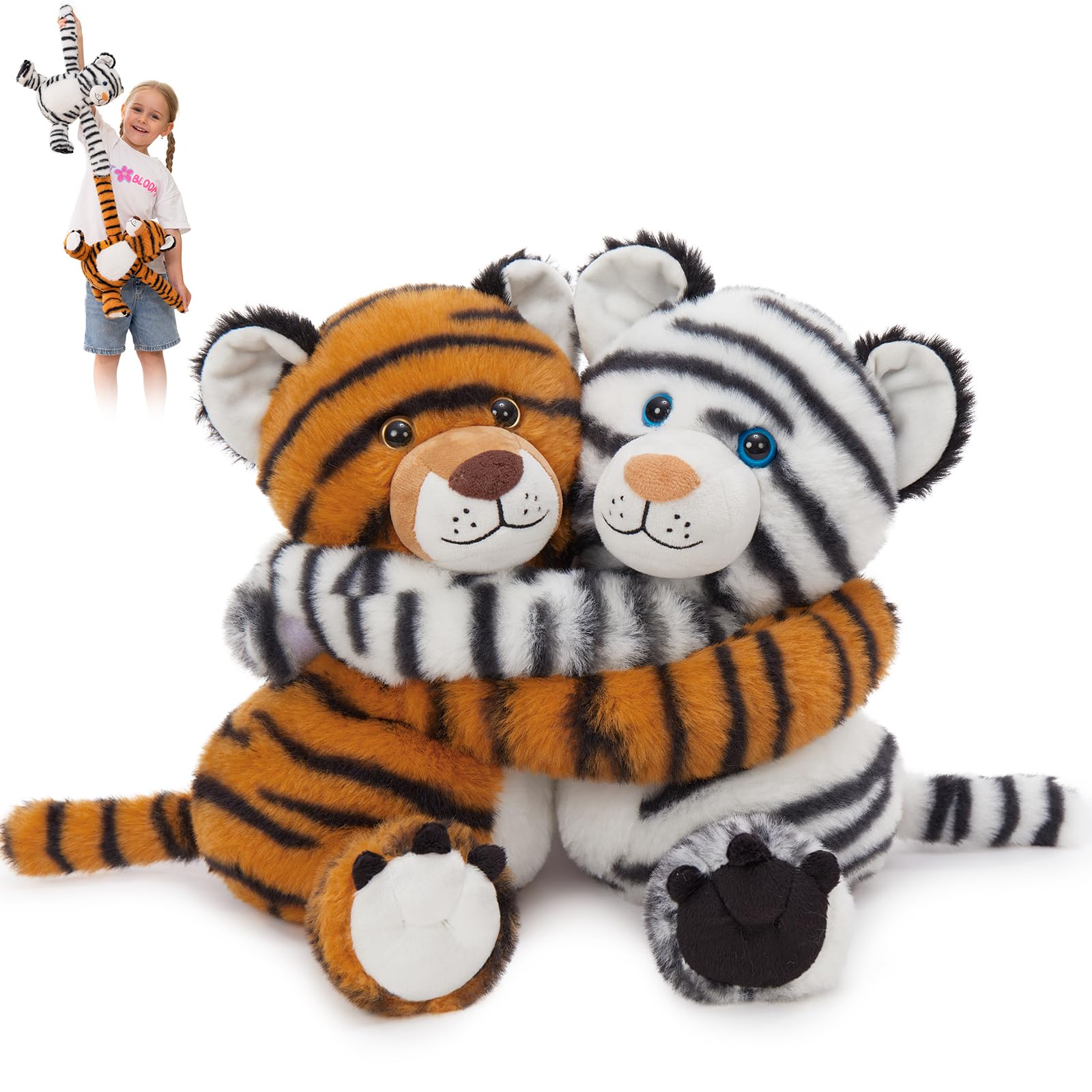 MorisMos Tiger Stuffed Animals Duo Freezable & Microwavable Stuffed Animals for Comfort Heating Pad Plush Toys Long-Arm Hugging Plush Tiger Toys for Kid Twin Couple Gift/Decor
