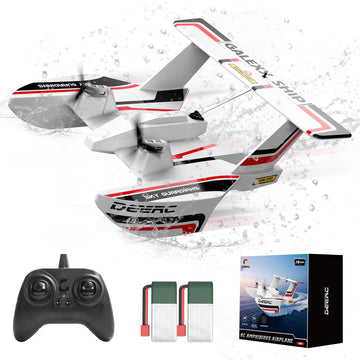 Deerc Rc Plane For Water Land & Air, Amphibious Tri-Phibian Aircraft, 3Ch Remote Control Plane W/ 2 Batteries, 2.4Ghz Rtf Airpla