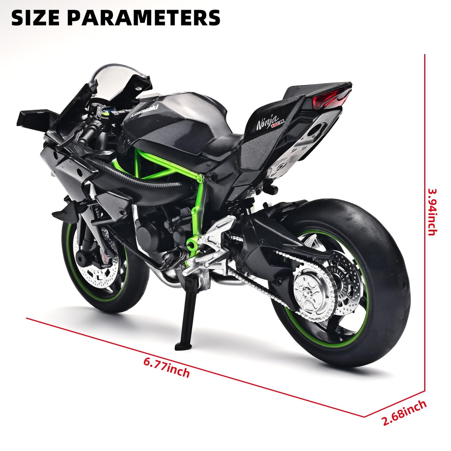 RZAPE Die Cast Motorcycle Model 1/12 Scale Motorcycle for Kawasaki Ninja H2R,Kawasaki H2R Toy Motorcycles Front Wheel Can Be Ste
