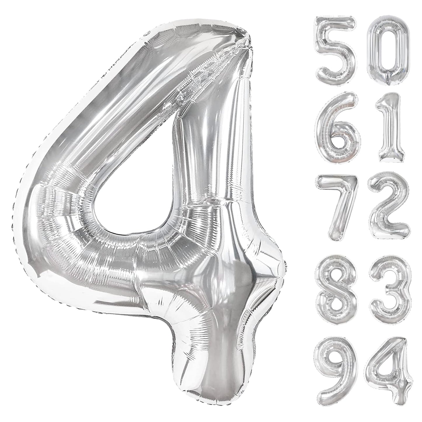 Silver 4 Balloon, Number Balloons 40 Inch, 4Th Silver And Black Party Decorations, Four Large Numbers For Party Decor, Number 4