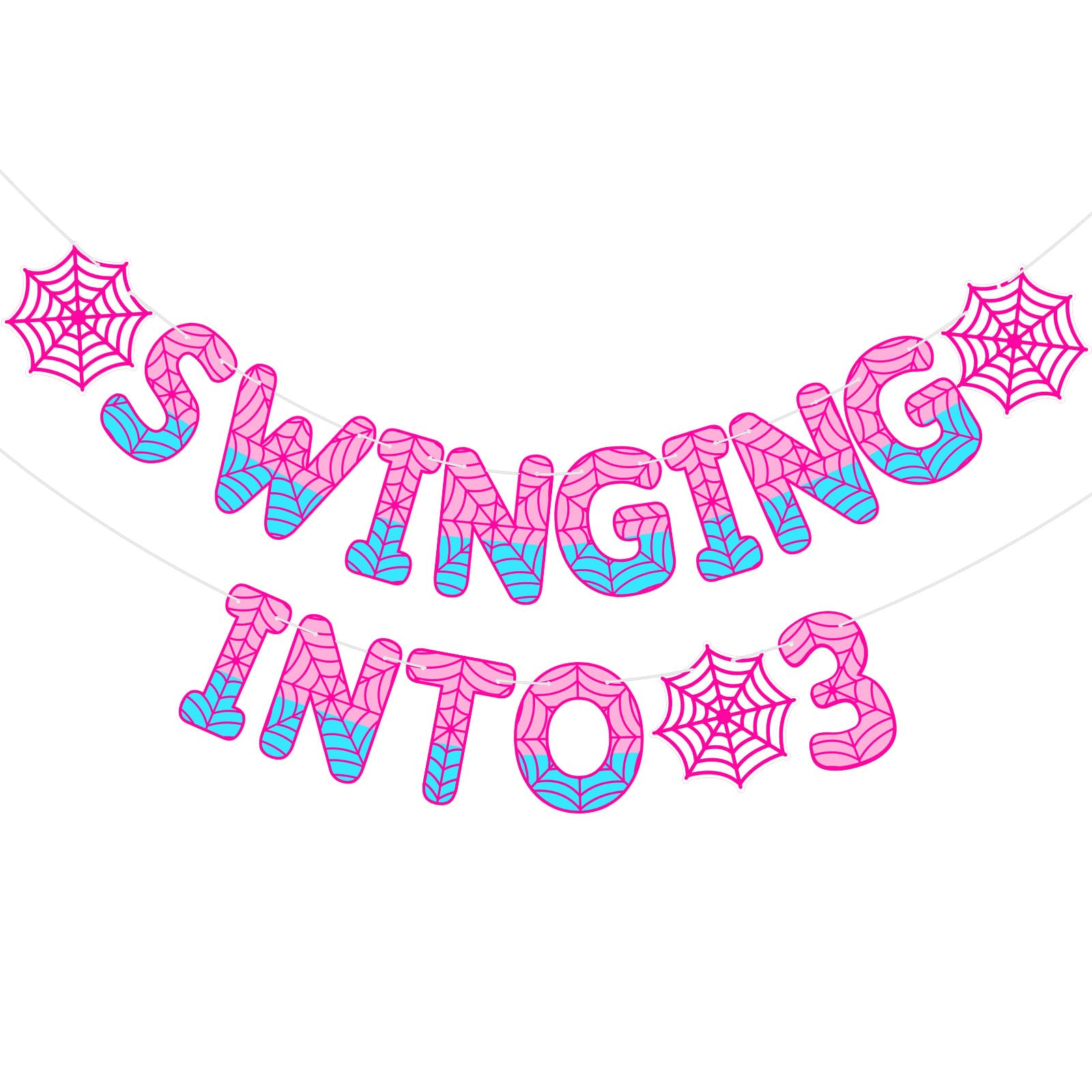 TaoBary Spider Theme 3rd Birthday Banner, Pre-strung Swinging into 3 Banner, Spider 3rd Birthday Decorations Party Supplies for 