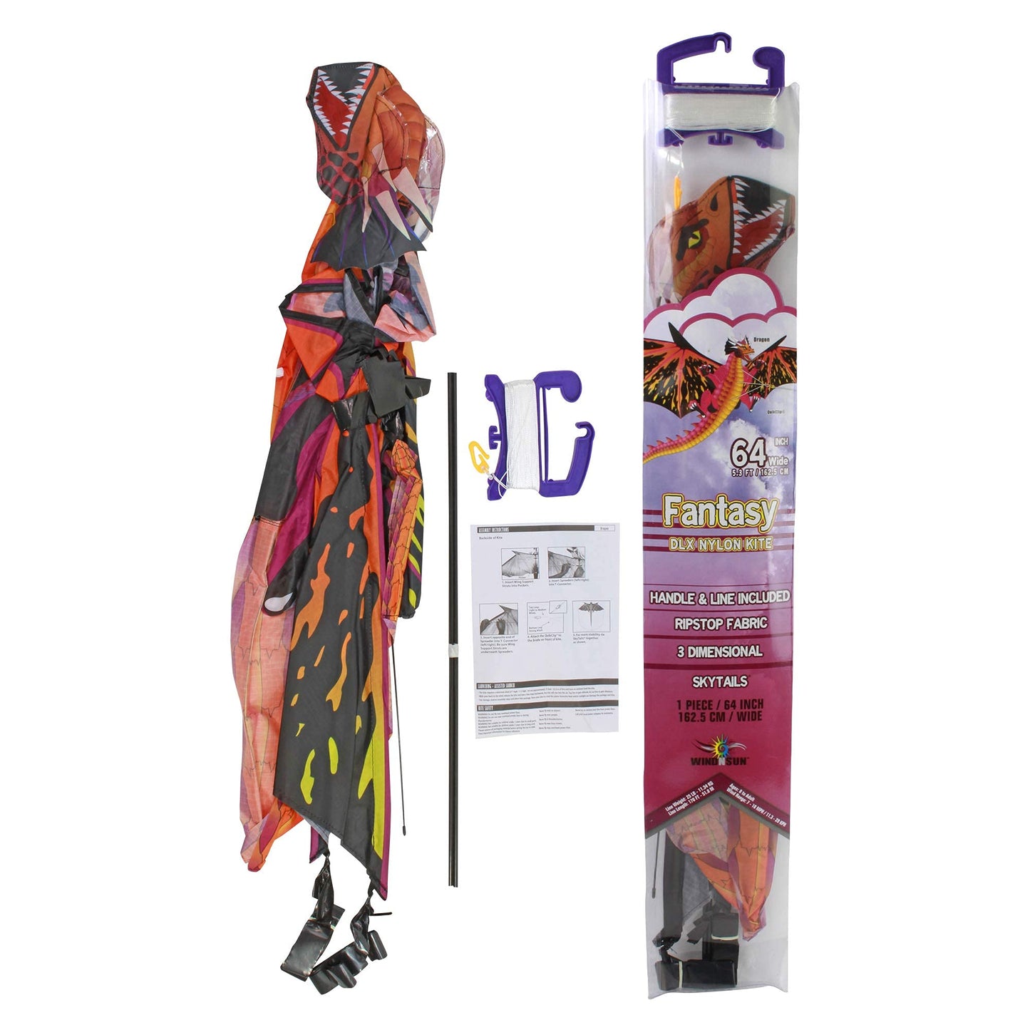 Windnsun Fantasy Fliers Nylon Kite, Dragon, 64 Inches Wide