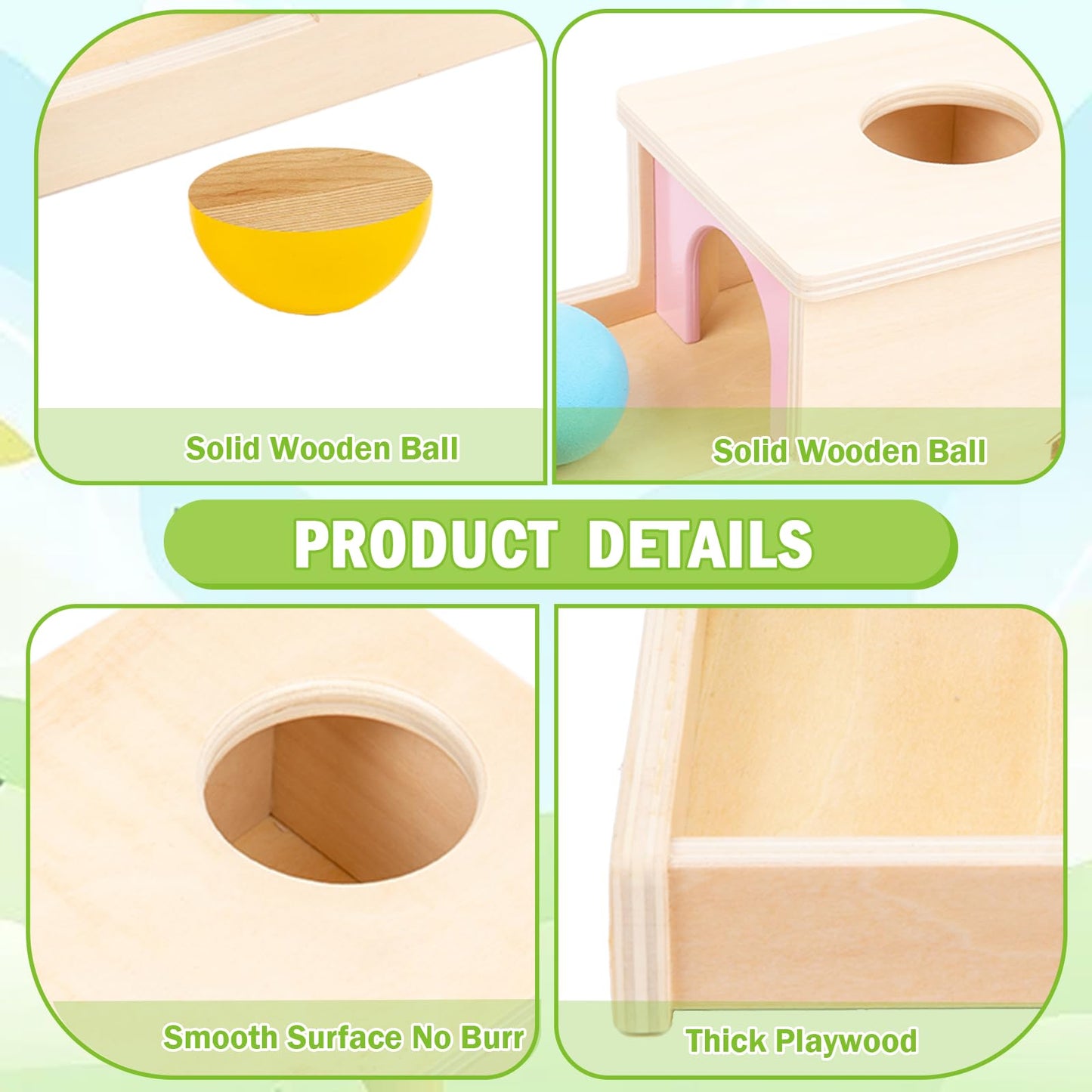 Adena Montessori Object Permanence Box With Tray Three Balls Montessori Toys For 6-12 Months Baby 1 Year Old Infant Toddler (Small Box - For Girl)