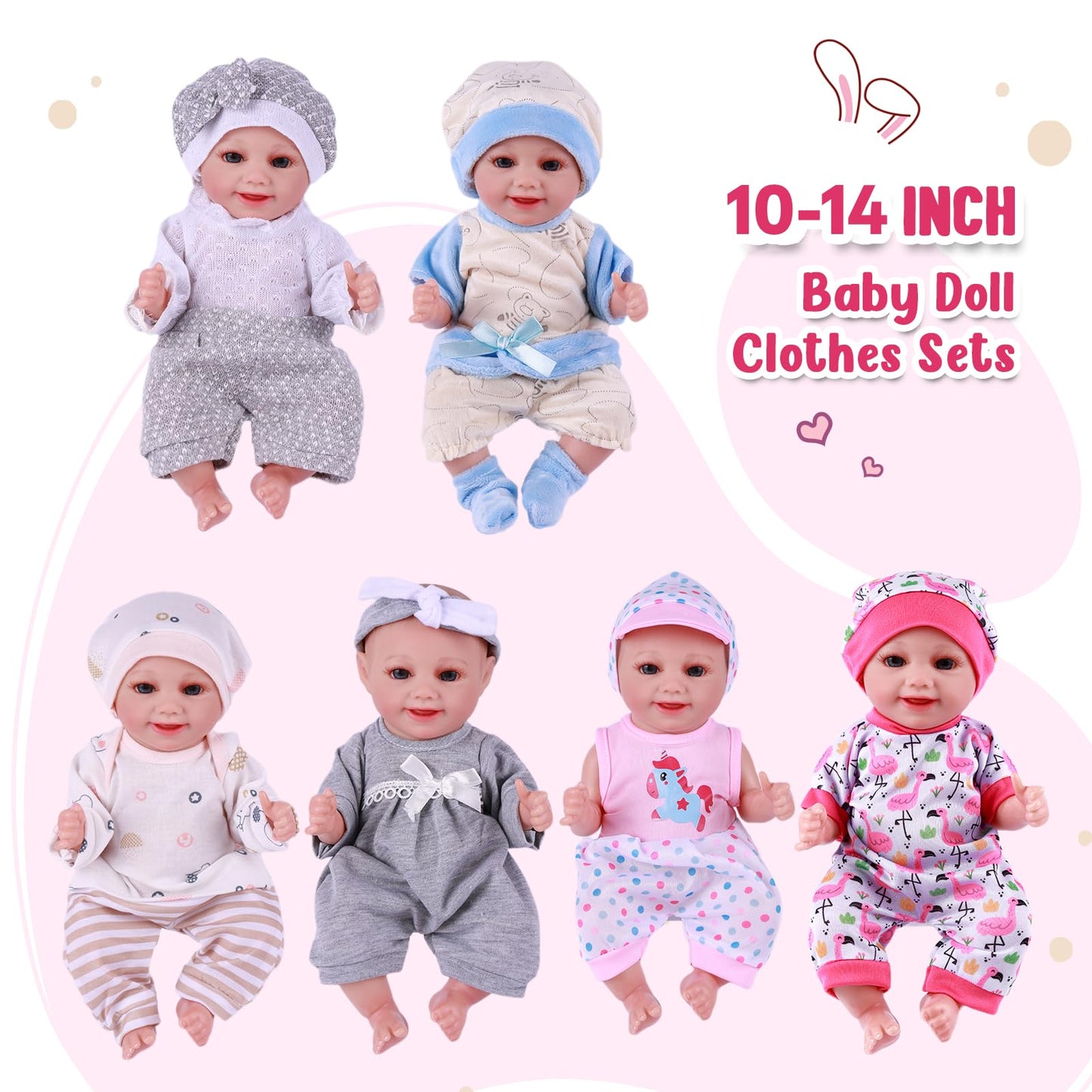 Babeside 6 Sets Reborn Baby Doll Clothes For 10-15 Inch Baby Dolls, Bitty Baby Doll Clothes Baby Doll Accessories Set For Realistic Baby Dolls Girl, 14 Pcs Reborn Doll Clothes