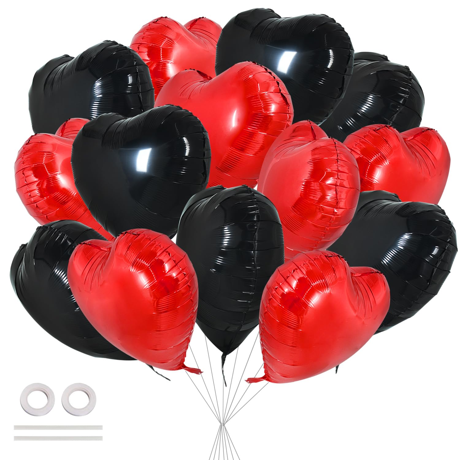 TONIFUL 30Pcs 18 Inch Red Black Heart Balloons Valentines Day Heart Shape Foil Mylar Balloons Decoration for Romantic Valentine