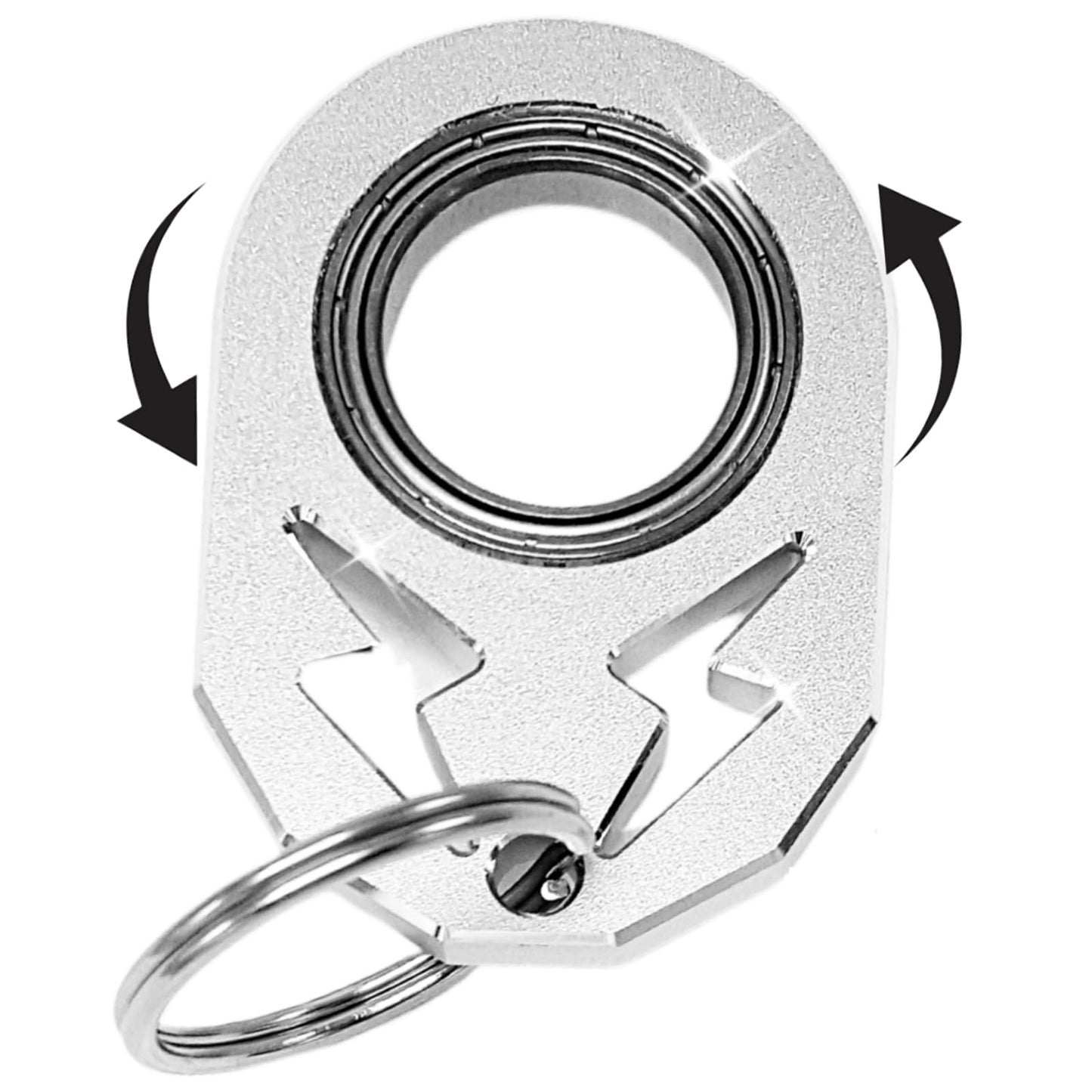 YIPUKIYI Keychain Spinner Fidget Ring - Large Silver Aluminum Alloy Toy for Men, Women, and Kids (Model YKEFR/02)