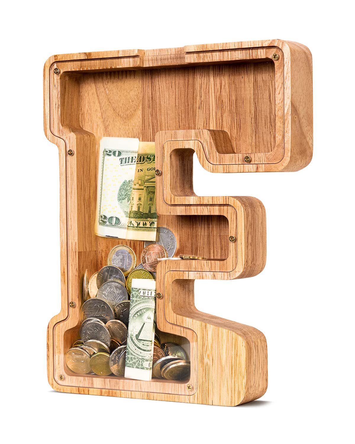 Summidate Wooden Letter Piggy Bank| Piggy Bank For Boys Girls Toddler| Alphabet F Money Bank| Coin Bank Birthday Gift For Kids|2024 Graduation Money Box (F)