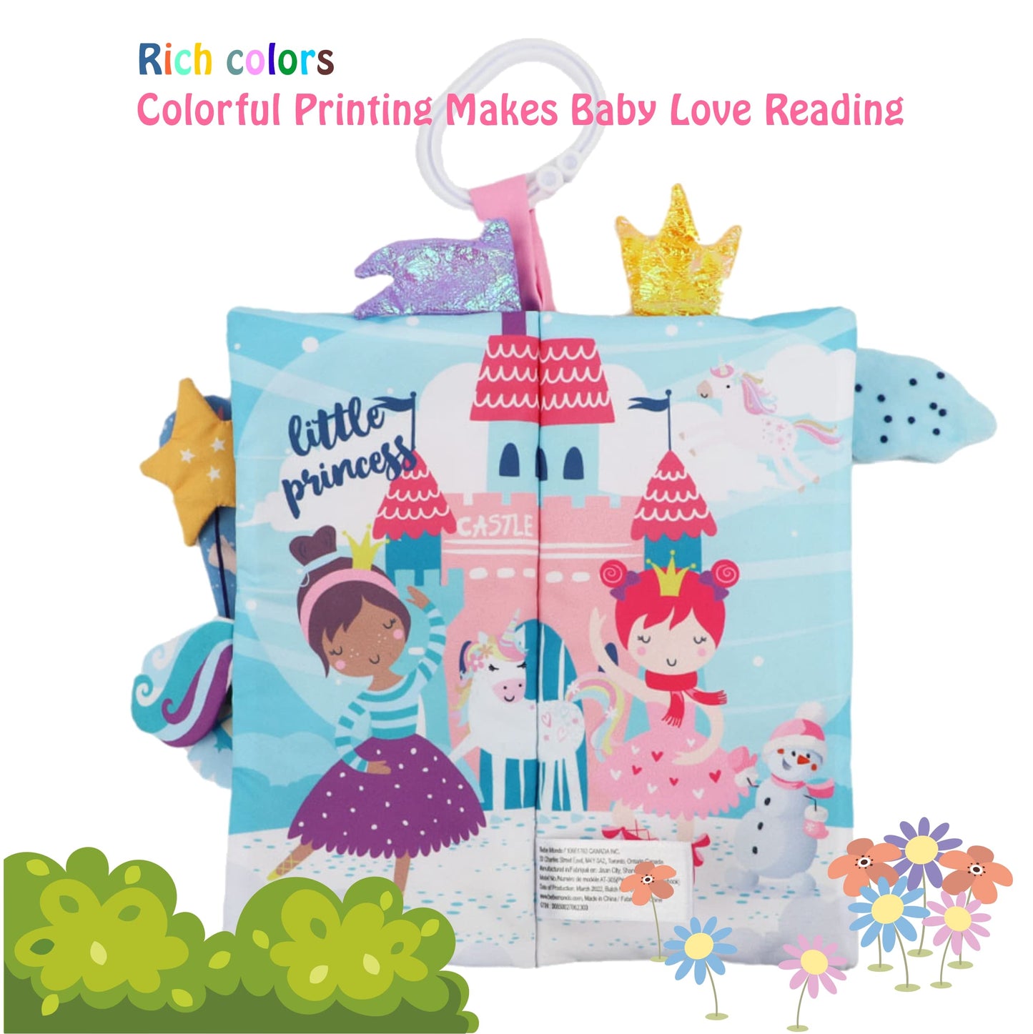 Baby Book Soft Crinkle Cloth Books Toys, Soft Activity Baby Books Early Education Toys For Babiesinfant Toddler Baby Boy Girl Baby Toys,Animal Tails Toy Gifts Baby Books (1-Unicorn & Princess)