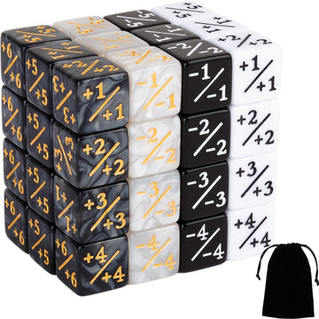 48 Pieces Magic The Gathering Dice Counters Mtg Counter Dice Sets Tokens Accessories Buff D6 Dice Compatible With Mtg, Ccg, Cards Game, (Black & White)
