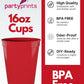 Partyprints 100 Pack 16 Oz Red Reusable Blank Plastic Cups, Stadium Cups Bulk - Bpa Free Dishwasher Safe Party Cups, Colored Cup