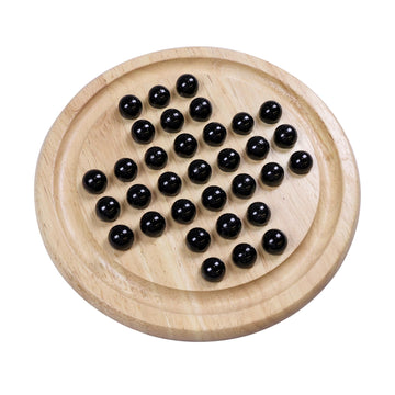 Offelec Wooden Solitaire Board Game With 33 Piece Black Glass Marbles Classic One Player Gameplay Strategy Puzzle Board Games Ki