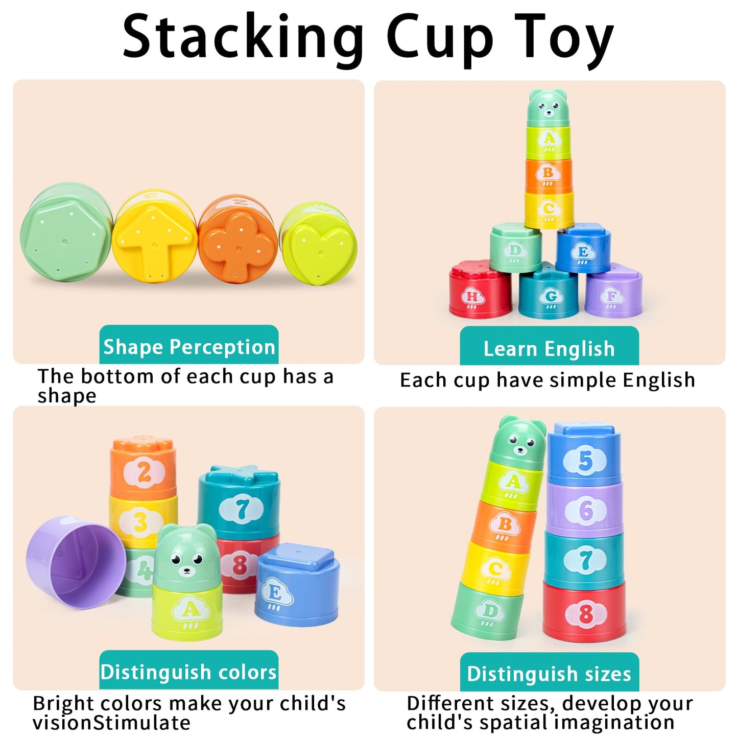 Ynanimery Stacking Cups Toys For Toddlers 1-3, Baby Toys Stacking Cups & Soft Blocks Teething Toys For Babies 6-12 Months Montes