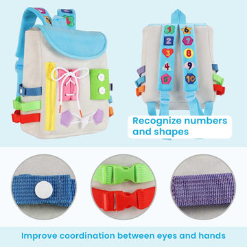 Busy Board - Toddler Backpack With Buckles And Learning Activity Toys - Develop Fine Motor Skills And Basic Life Skills - Learn
