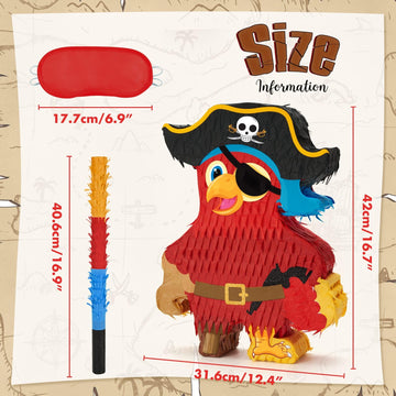 Wernnsai Pirate Piata - Pirate Parrot Piata with Blindfold and Bat for Boys  Birthday Party Adventure Theme Decorations