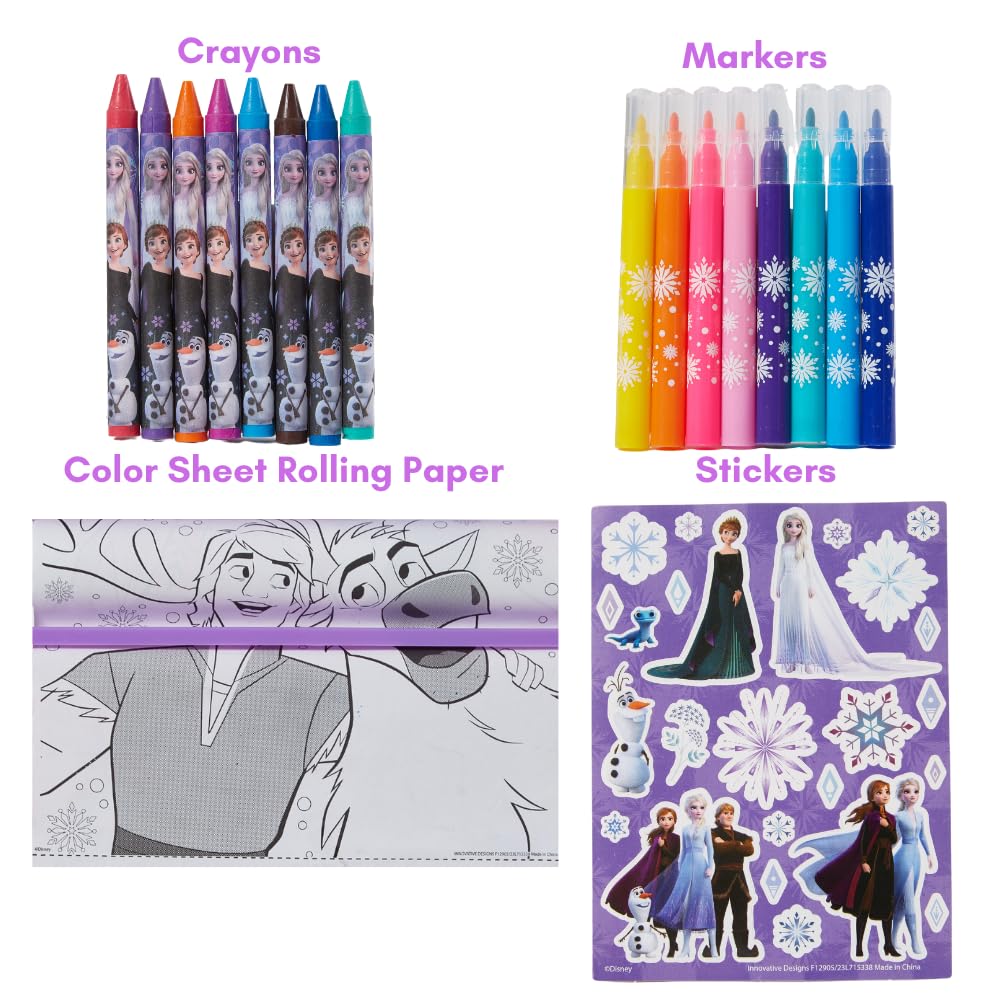 Innovative Designs Disney Frozen Roller Art Desk Set - Multi-Color, Medium Size, Includes Crayons, Markers, and Stickers for Kids