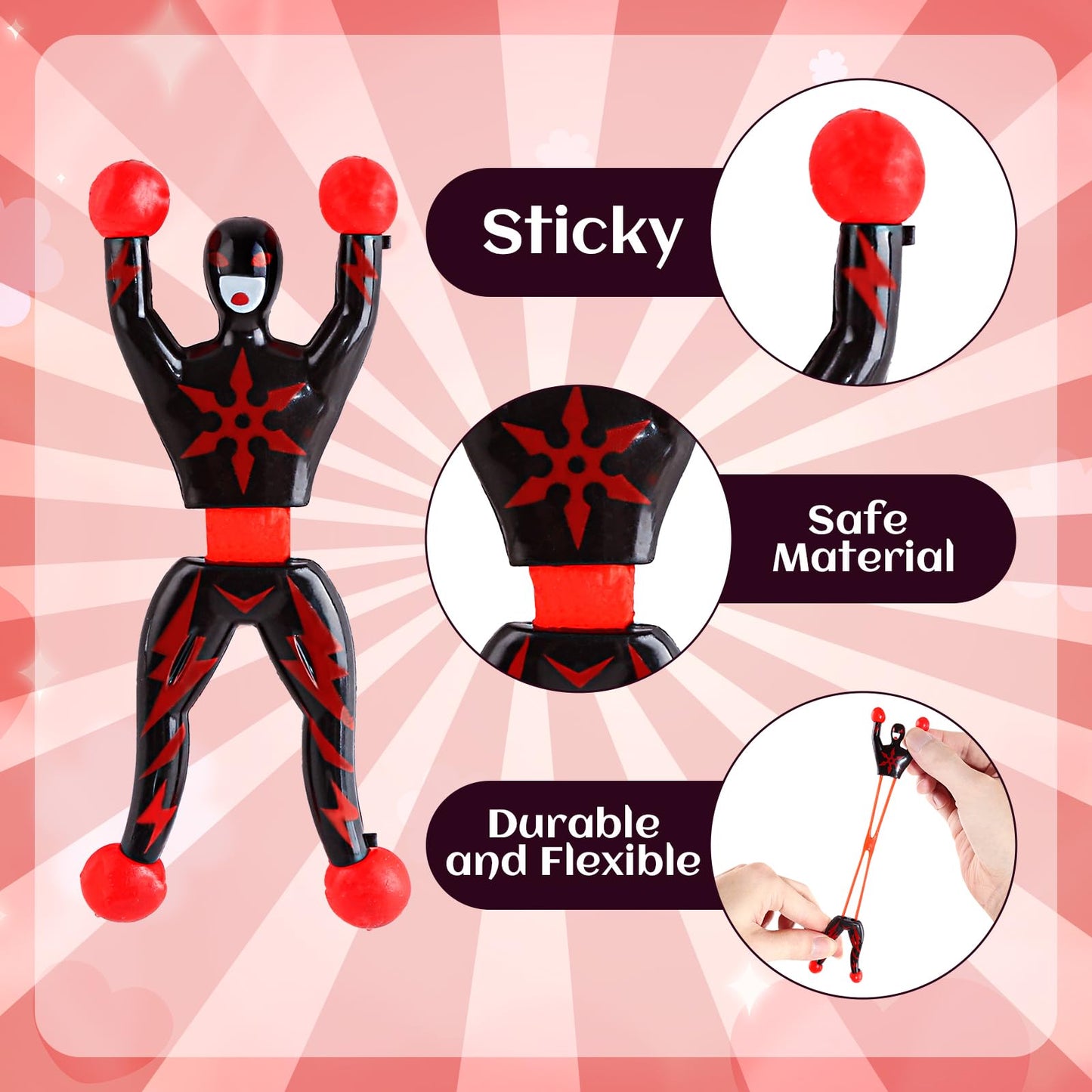 AuroTops Valentines Day Cards for Kids, 28 Pack Sticky Wall Climbing Men Ninja with Cute Valentines Cards, Wall Climbers Toys f